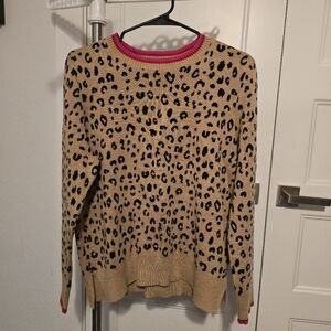Charter Club Tan Leopard Print Sweater with Pink Trim